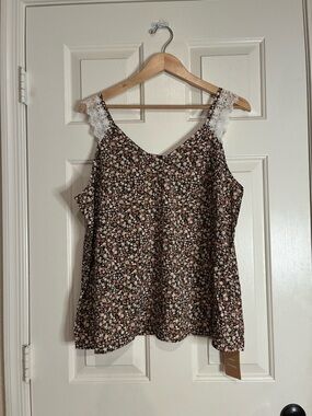 SHEIN Brown Floral Lace-Trim Camisole